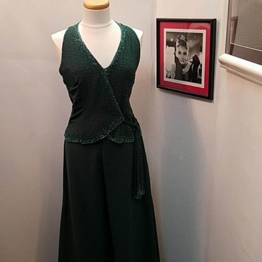 Alfred Angelo Green Beaded Pallazo Pant Set